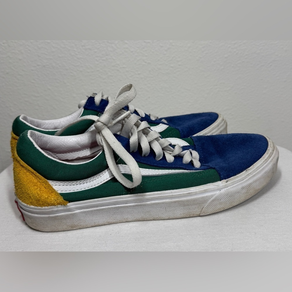 Vans Old Skool Yacht Club Lace Up Blue Yellow Green Suede Canvas Sneakers W 7